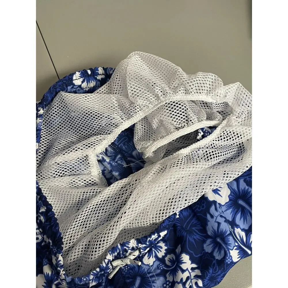 Banana Boat Swim Trunks Boys 12 Blue White Hibiscus Floral‎ Board Shorts UPF50+